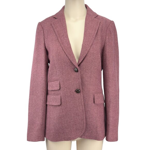 J.CREW Pink Herringbone Wool-Blend Ticket Pocket Suede Elbow Patches Blazer Sz 4 - Picture 1 of 9